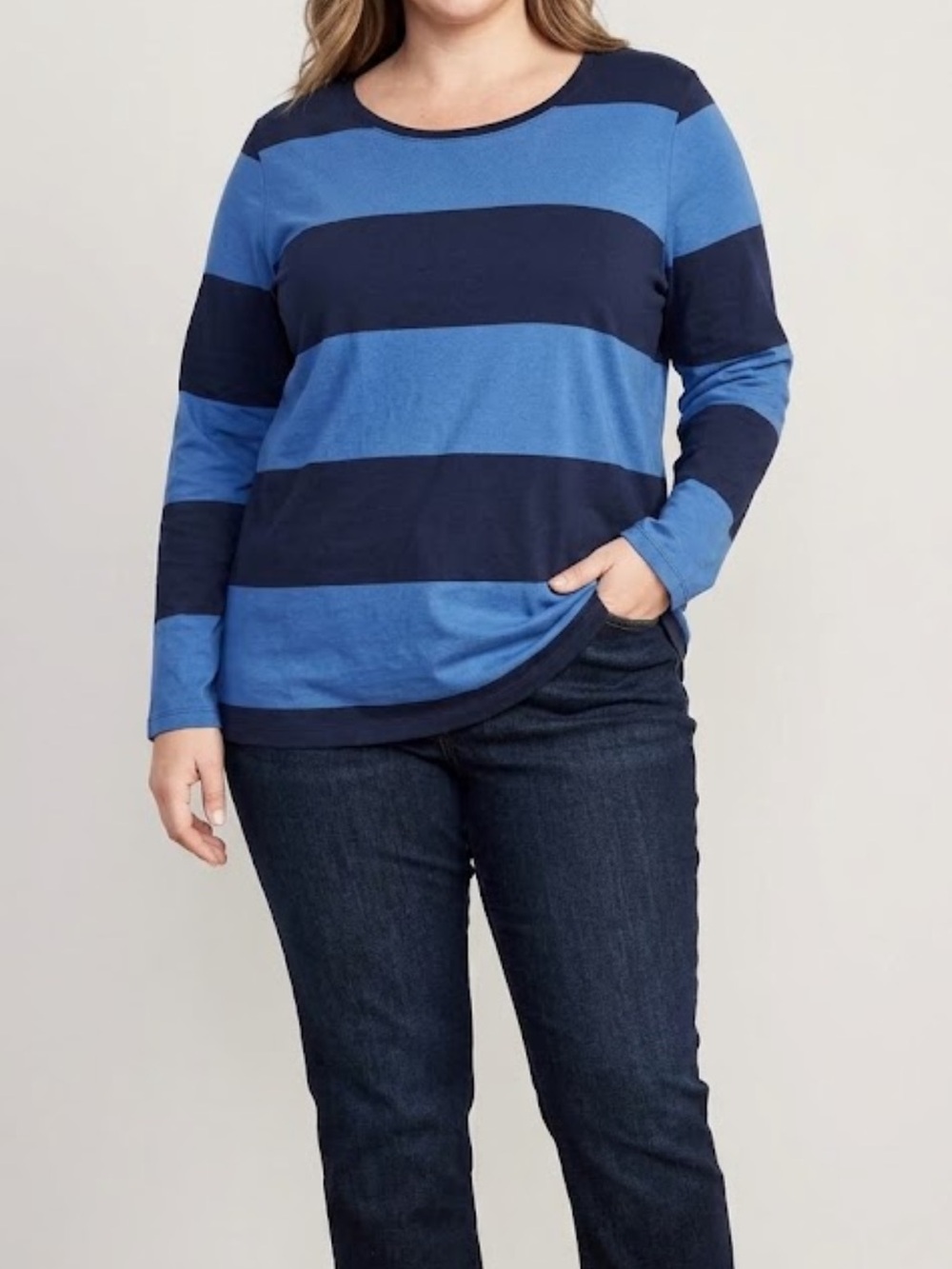 Old Navy Women's Blue & Navy Wide-Stripe Long-Sleeve Tee